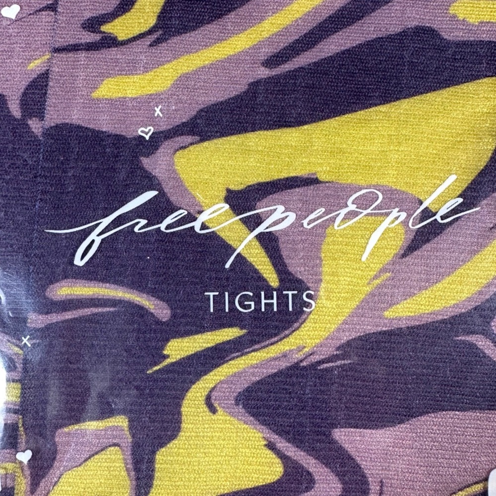 Free People Tights NWT Women OS Purple Yellow Marbled Swirl Print We The Free - Picture 3 of 5